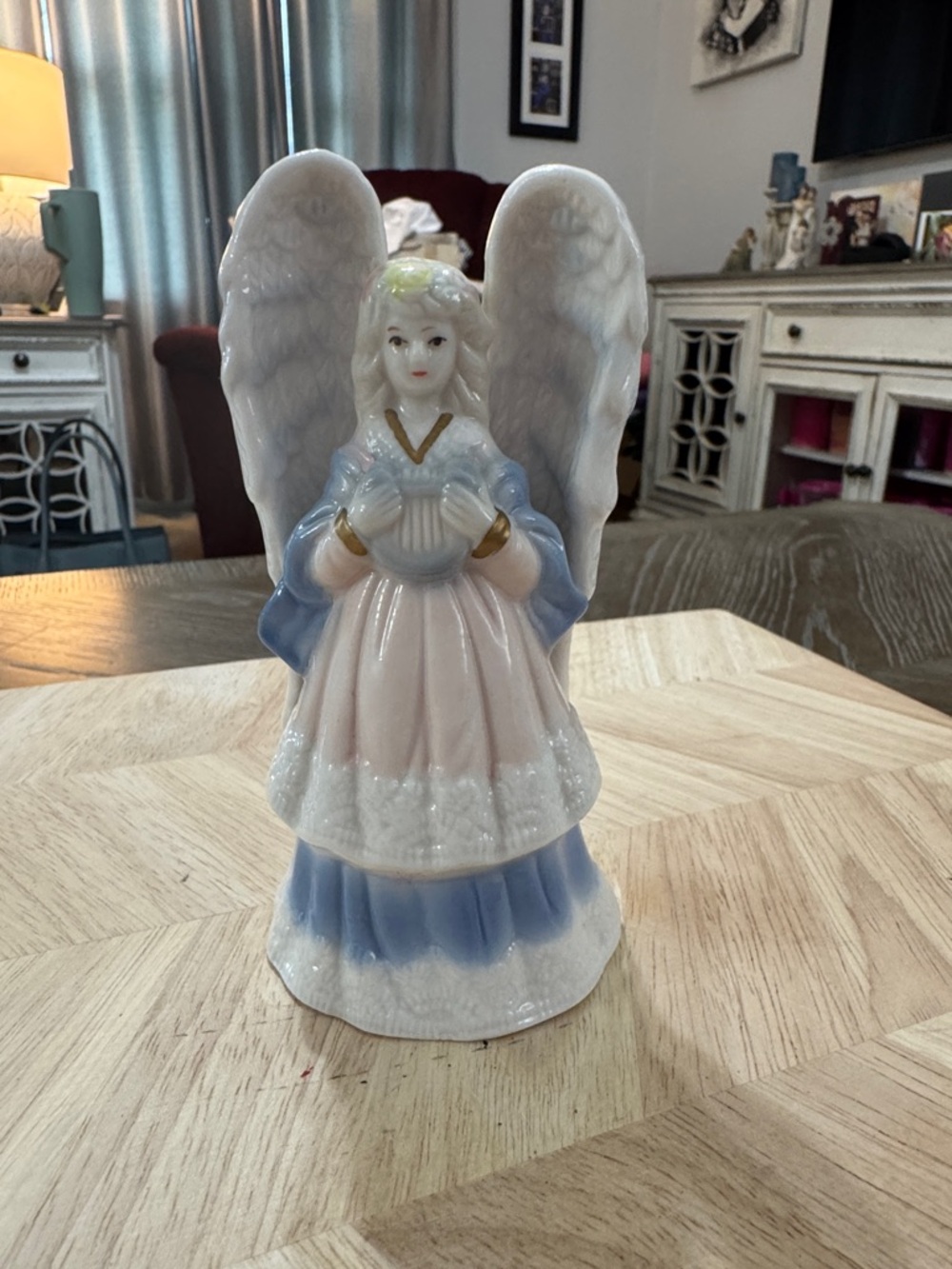 Porcelain Angel Figurine/Bell in Pastel Blue and Pink